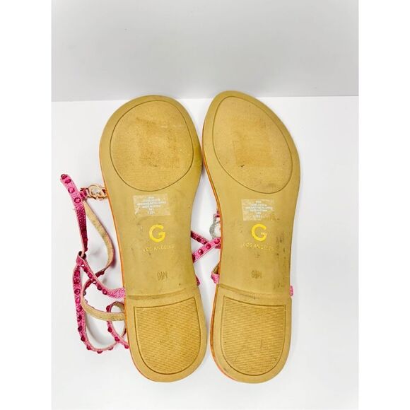 GBG Los Angeles T Strap Sandals Size 9.5 Pink Gold Logo Ankle Strap - Picture 6 of 6